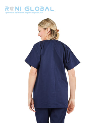 Tunique de travail santé marine unisexe manches courtes, en coton et polyester 3 poches - TUNIQUE À ENFILER MIXTE TILY MARINE PBV