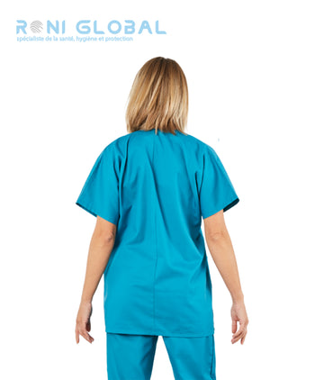 Tunique de travail santé verte jade unisexe manches courtes, en coton et polyester 3 poches - TUNIQUE À ENFILER MIXTE TILY VERT JADE PBV