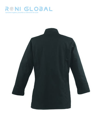 Veste de cuisine noire femme manches longues coupe slim en polyester/coton 1 poche - UNERA ML ROBUR
