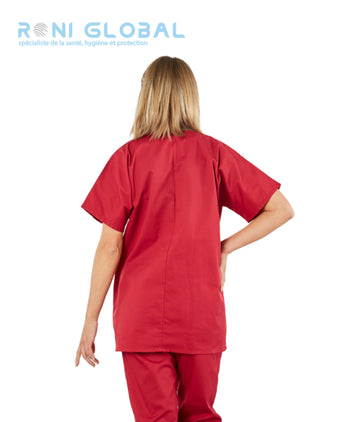 Tunique de travail santé bordeaux unisexe manches courtes, en coton/polyester 3 poches - TUNIQUE À ENFILER MIXTE TILY BORDEAUX PBV