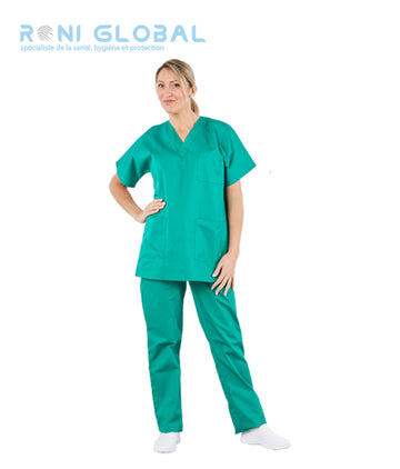 Tunique de travail santé verte unisexe, manches courtes, en coton et polyester 3 poches - TUNIQUE À ENFILER MIXTE TILY VERT PBV