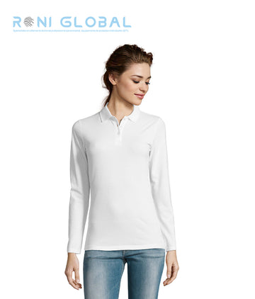 Polo de travail femme manches longues, coupe ajustée, en maille piquée coton peigné - PERFECT LSL SOL'S