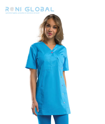 Tunique de travail médicale femme manches courtes en coton/polyester 3 poches - JEANNE REMI CONFECTION