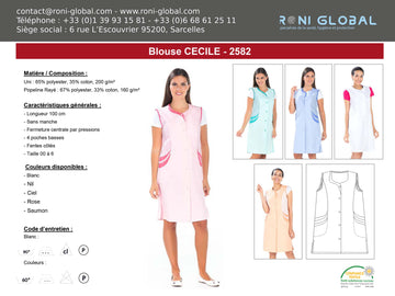 Blouse longue de travail femme sans manches en coton et polyester 4 poches - CECILE REMI CONFECTION