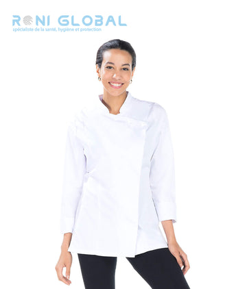 Veste de cuisine blanche femme manches longues en coton/polyester 2 poches - JULIENNE REMI CONFECTION