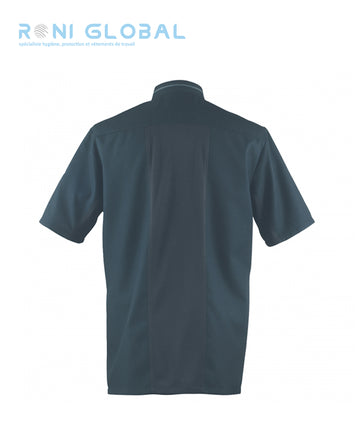 Veste de cuisine noire unisexe manches courtes, coupe slim fit en polyester/coton 1 poche - AGUILA ROBUR