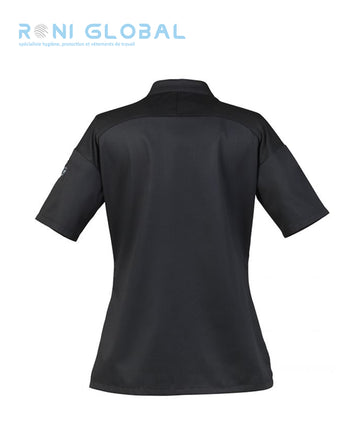 Veste de cuisine femme manches courtes en polyester/coton 37,5® et empiècement maille - CADIX ROBUR