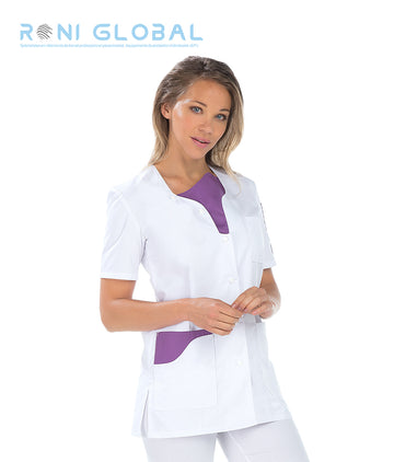 Tunique de travail femme manches courtes en coton et polyester 5 poches - MARGOT REMI CONFECTION