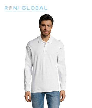 Polo de travail homme manches longues, coupe ajustée, en maille piquée coton peigné - PERFECT LSL SOL'S