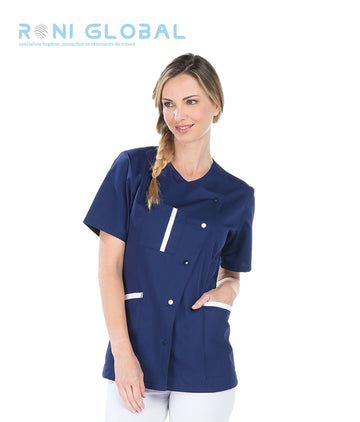 Tunique de travail femme manches courtes en coton et polyester 3 poches - MANON REMI CONFECTION