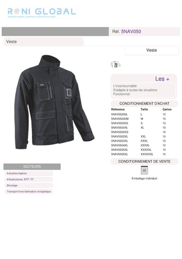 Veste de travail homme avec porte-badge, en coton/polyester 10 poches - NAVY/PADDOCK II COVERGUARD