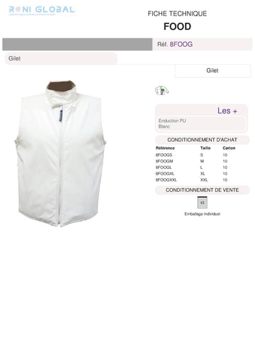 Gilet de travail blanc en polyester enduit polyuréthane 2 poches - FOOD COVERGUARD