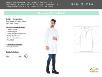 Blouse longue de travail homme manches longues 1 poche - AGRO REMI CONFECTION