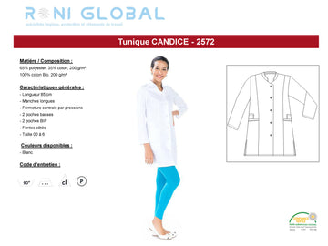 Tunique de travail blanche femme manches longues 4 poches - CANDICE REMI CONFECTION