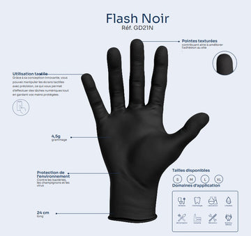 Gant en nitrile noir jetable très résistant, épais, non poudré