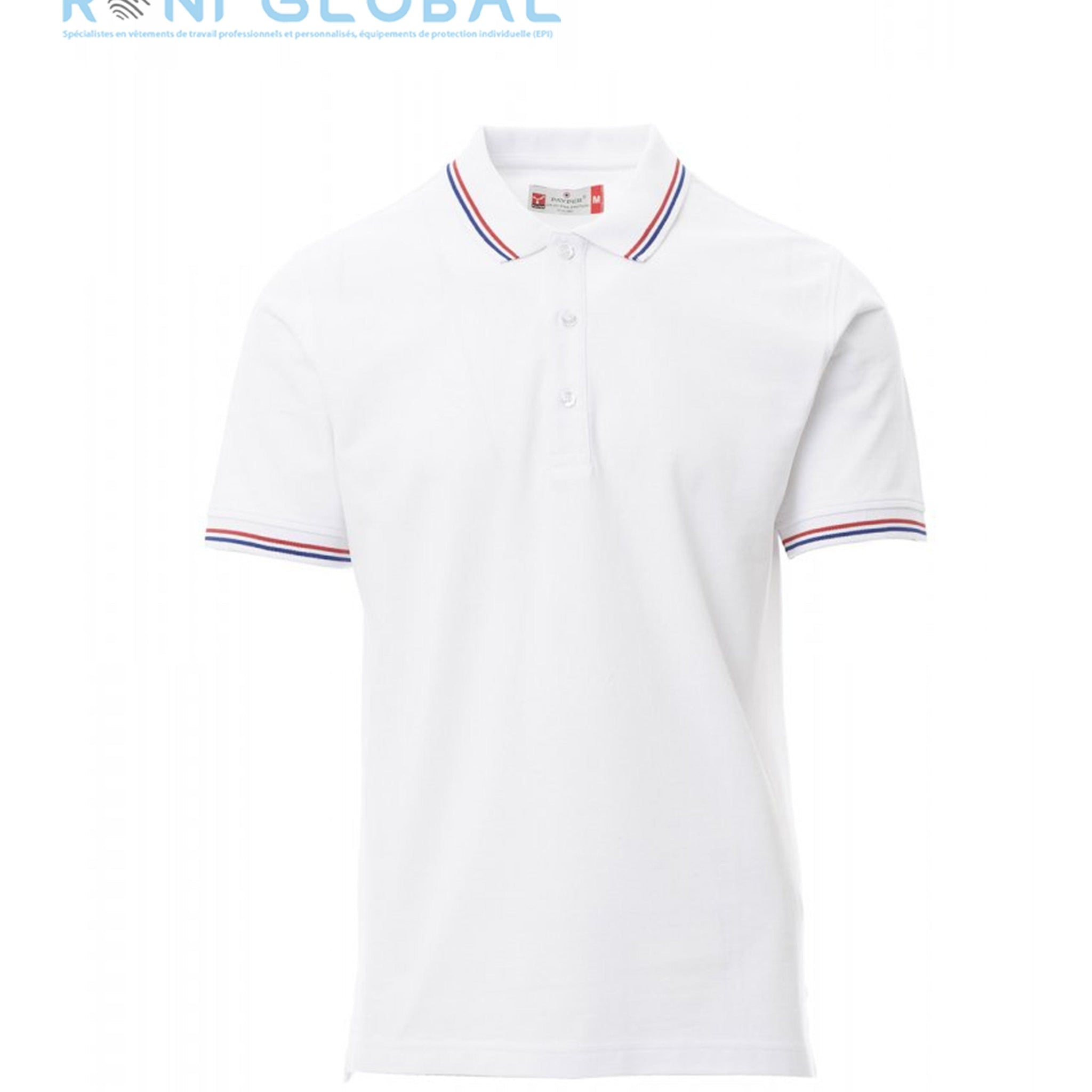 Polo de travail unisexe manches courtes avec col et manches tricolores, coupe droite en coton - FRANCE PAYPER