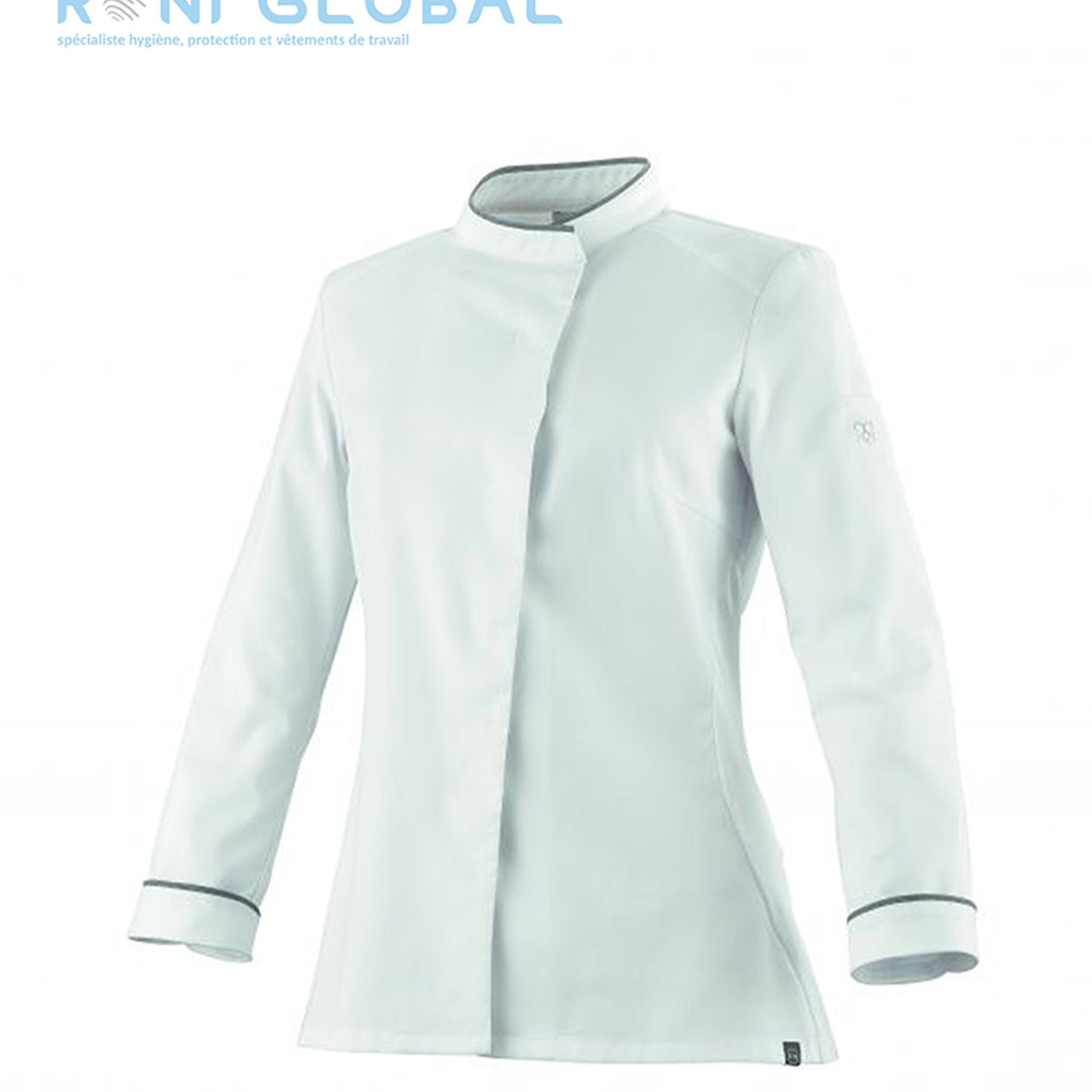 Veste de cuisine blanche femme manches longues, coupe slim en polyester et coton 37.5® et empiècement en maille - CAVANE ROBUR