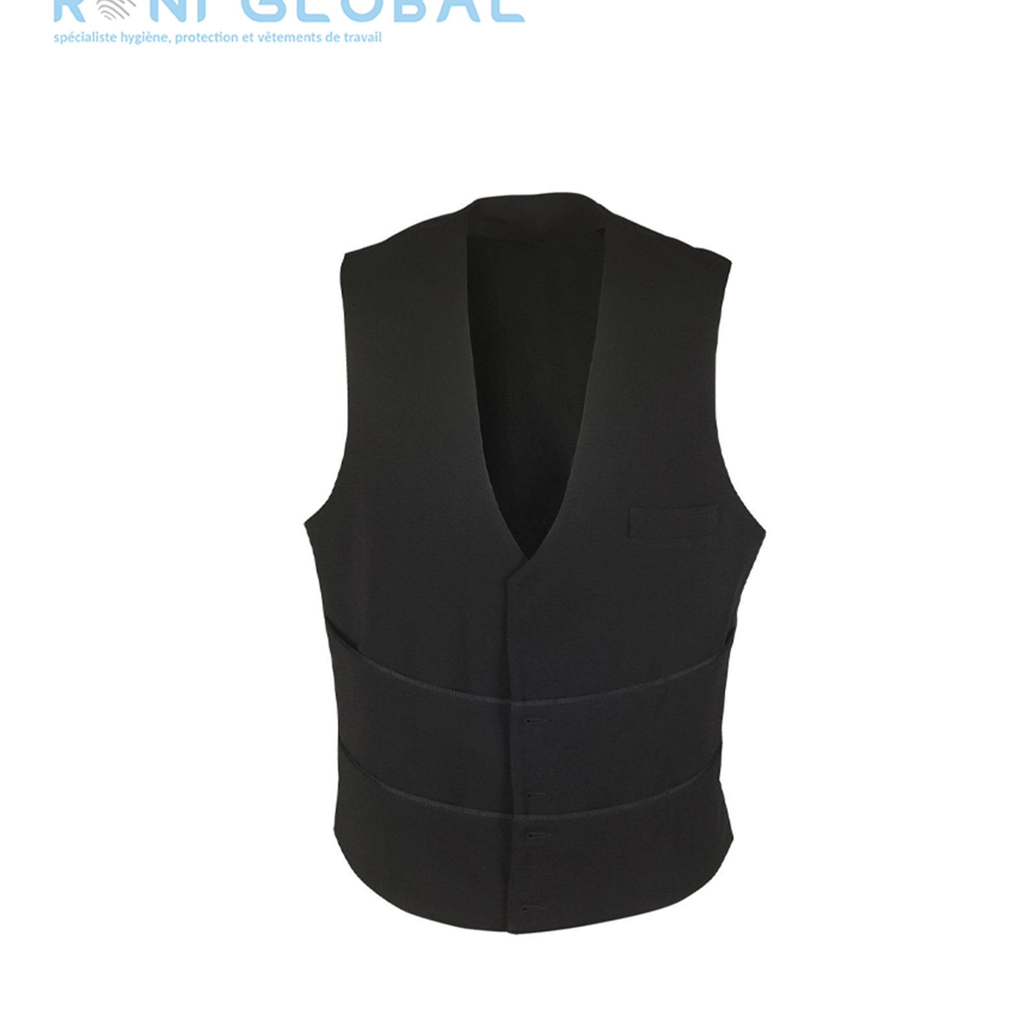 Gilet de service noir homme en polyester, viscose et élasthanne 4 poches - RIMO ROBUR