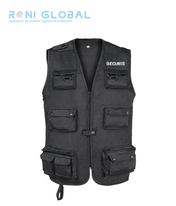 Gilet de sécurité noir, type reporter, en polyester et coton 11 poches - GILET REPORTER SECURITE CITYGUARD