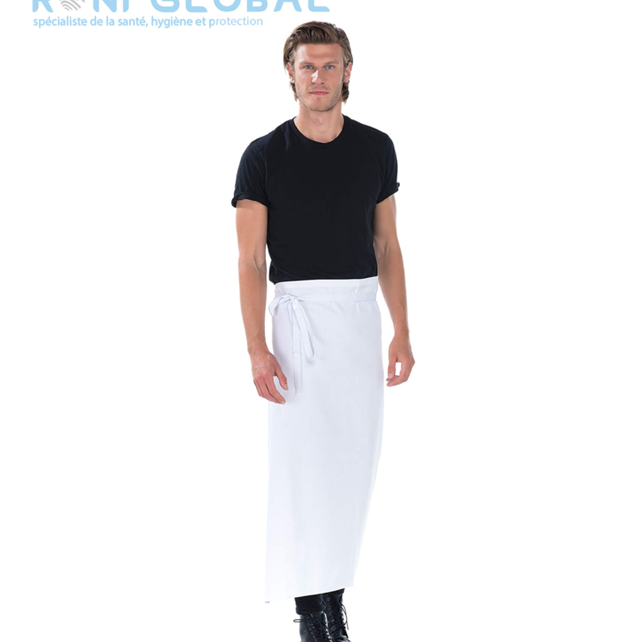 Tablier de service sans bavette blanc en coton sans poche - CHEF REMI CONFECTION