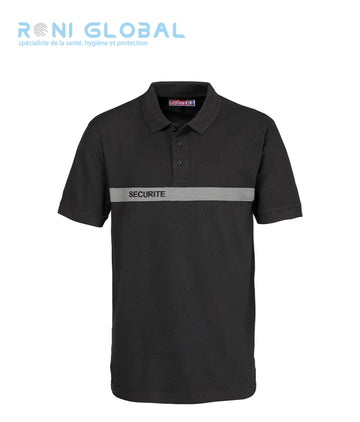 Polo de sécurité noir, manches courtes, en coton - POLO SECURITE BANDE GRISE CITYGUARD