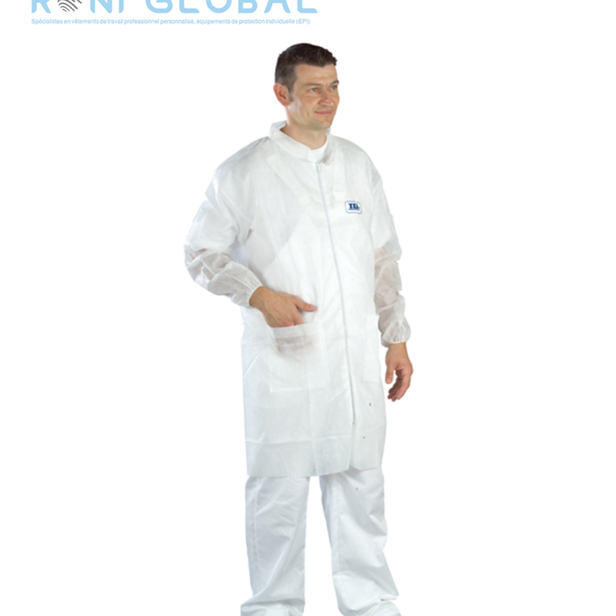 Blouse de protection jetable blanche en SPP col officier 2 poches - BLANC SPP COAT COVERGUARD   VENDU PAR CARTON DE 25