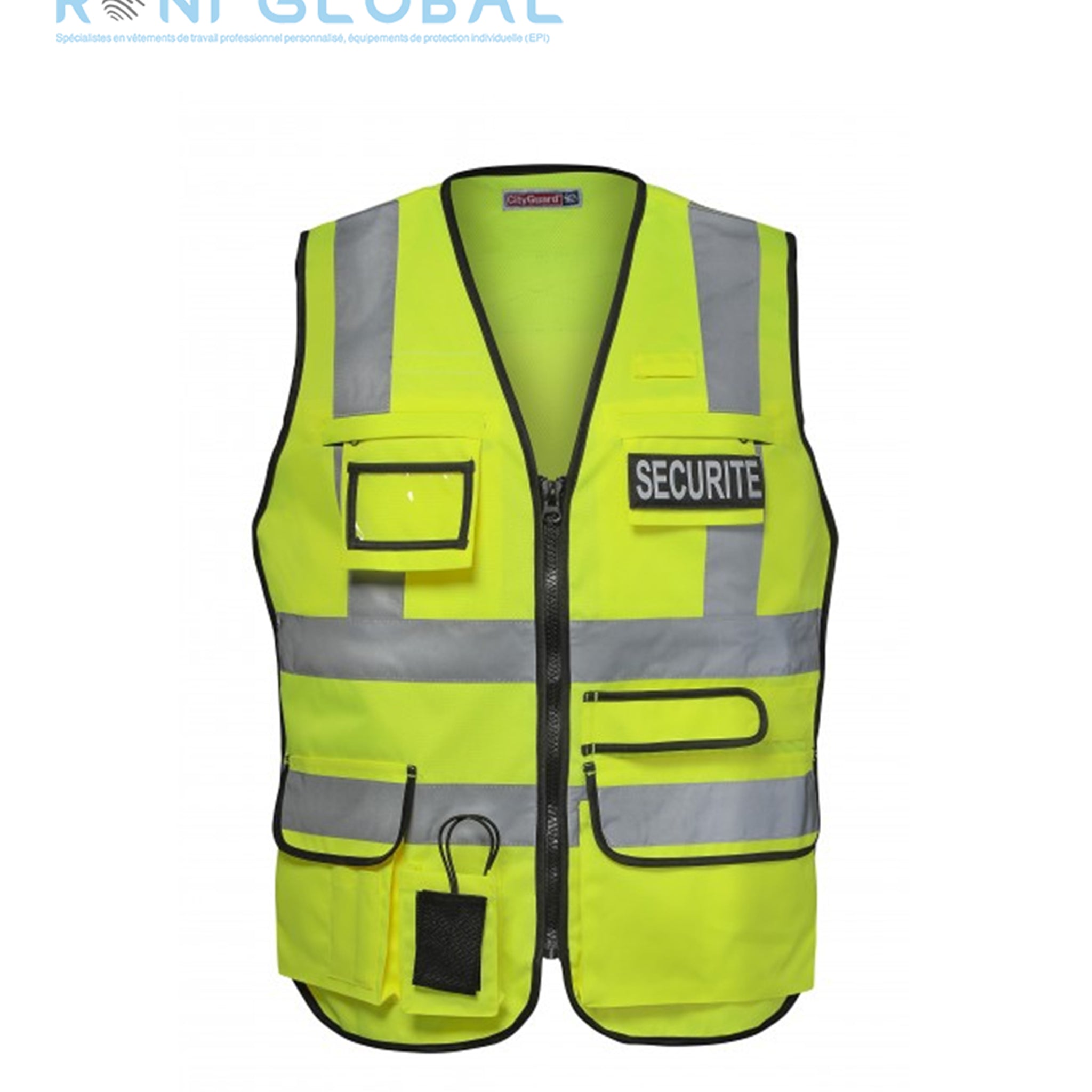 Gilet de sécurité haute visibilité, en polyester avec doublure anti-transpiration et 8 poches - GILET SECURITE MULTIPOCHES CITYGUARD