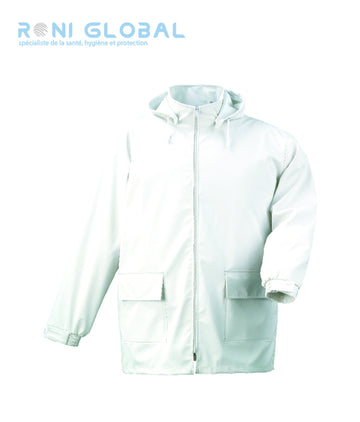 Veste de travail blanche avec capuche amovible en polyester enduit polyuréthane 2 poches - FOOD COVERGUARD