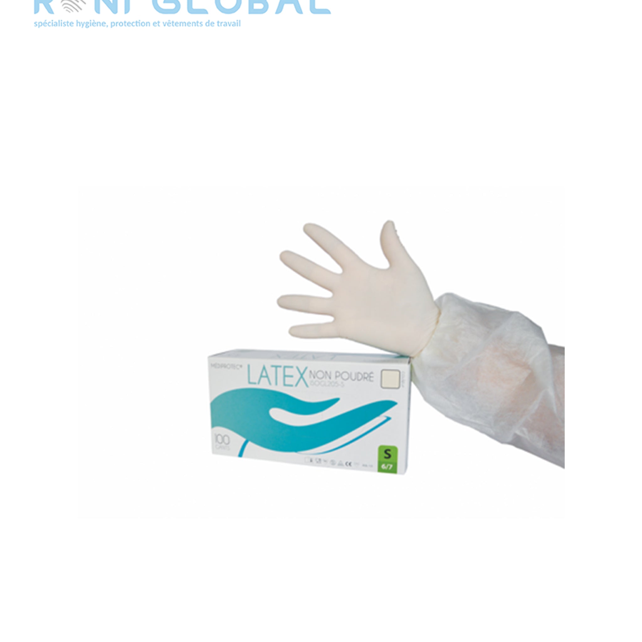 Gant en latex blanc jetable, souple, élastique et rugueux non poudré - PROMOSAC