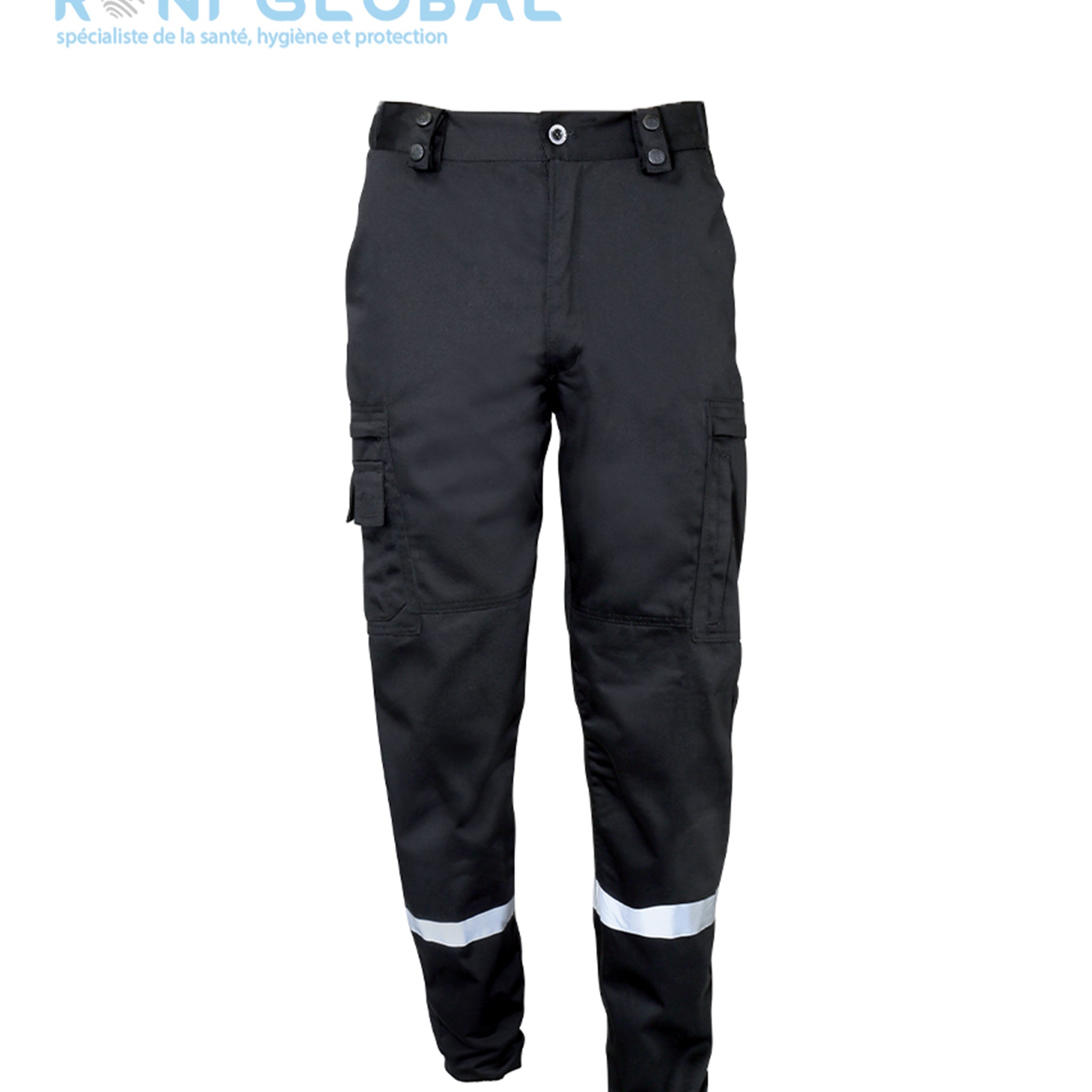 Pantalon de sécurité noir imperméable, avec bandes rétroréfléchissantes en coton et polyester 8 poches - PANTALON ACTION REFLECHISSANT CITYGUARD
