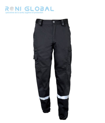 Pantalon de sécurité noir imperméable, avec bandes rétroréfléchissantes en coton et polyester 8 poches - PANTALON ACTION REFLECHISSANT CITYGUARD