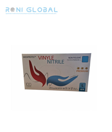 Gant en vinyle nitrile bleu jetable, imperméable, antiacide TYPE B et anti-bactérie non poudré - PROMOSAC
