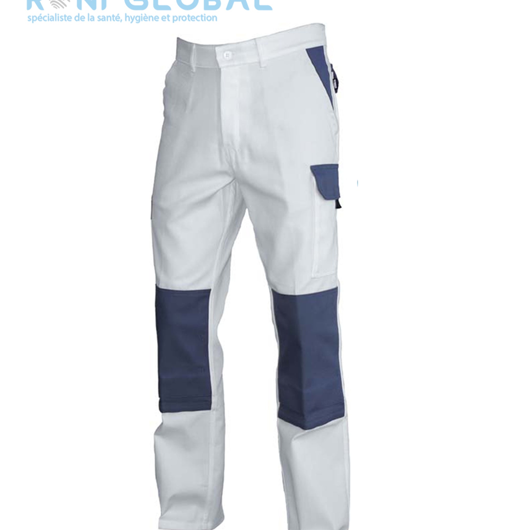 Pantalon de travail blanc avec protection genoux en coton/polyester 6 poches - PANTALON PG LENNY BLANC PBV
