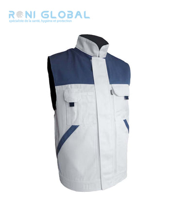 Gilet de travail blanc, sans manche, en coton/polyester 5 poches - GILET SS MANCHE MIKE BLANC PBV