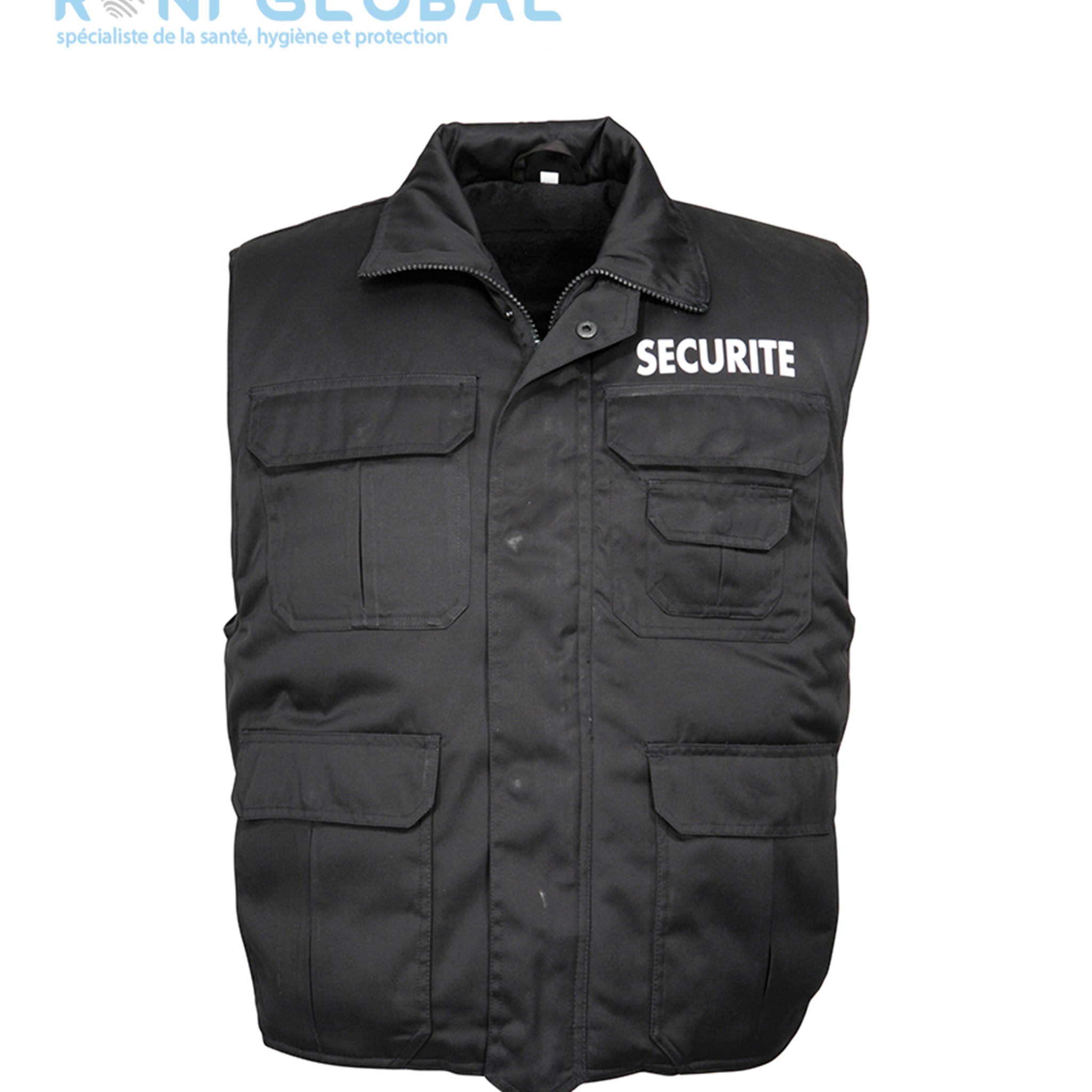 Gilet de sécurité noir, imperméable et polaire, type ranger, en polyester et coton 8 poches - GILET RANGERS SECURITE CITYGUARD