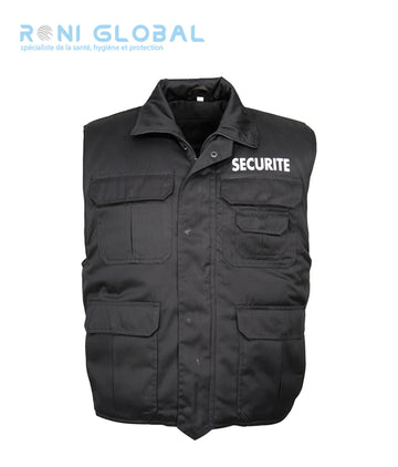 Gilet de sécurité noir, imperméable et polaire, type ranger, en polyester et coton 8 poches - GILET RANGERS SECURITE CITYGUARD