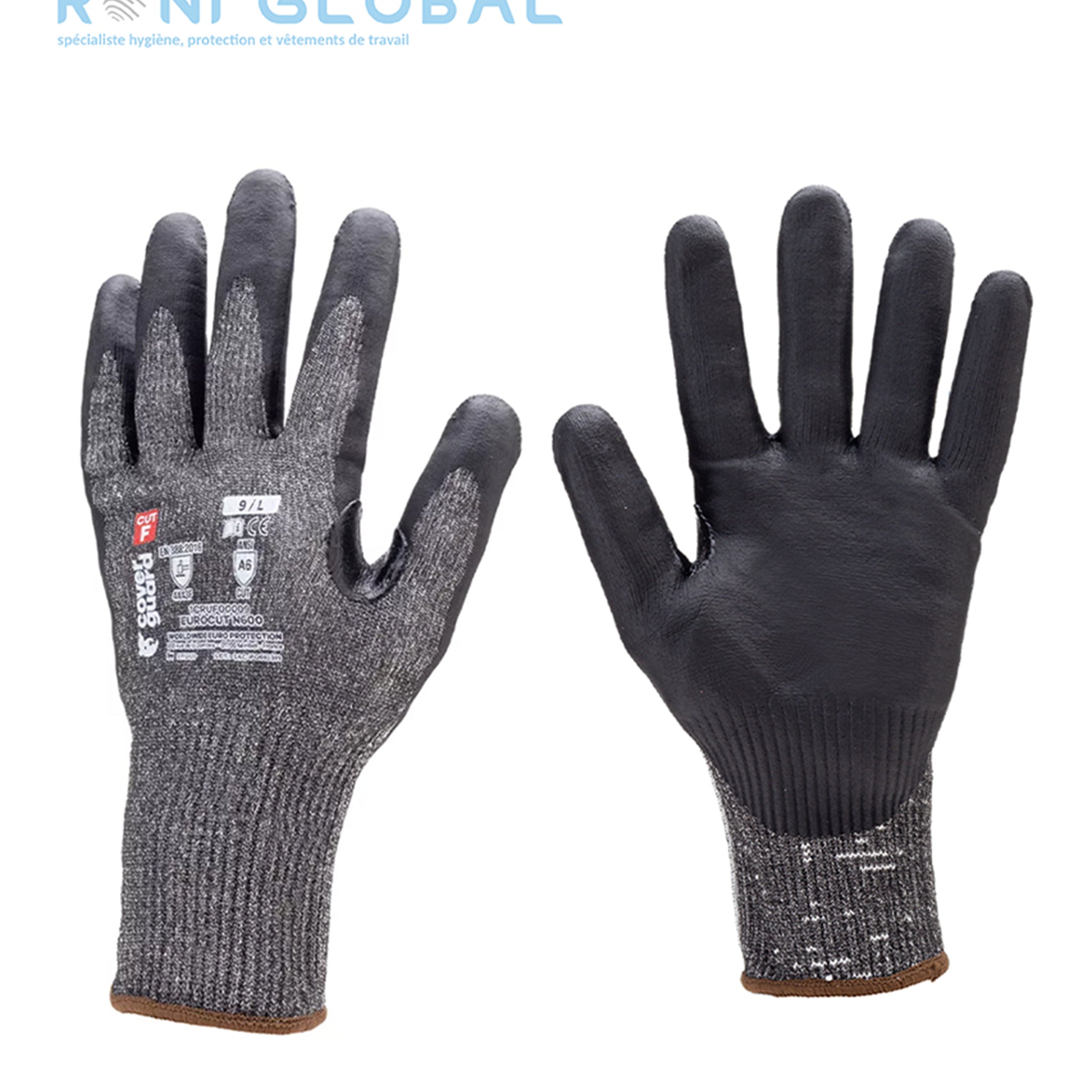 Gant de protection milieu sec en HDPE polyester spandex enduit au nitrile anti-coupure et précision CUT F - EUROCUT N600 COVERGUARD (boîte de 5 paires)