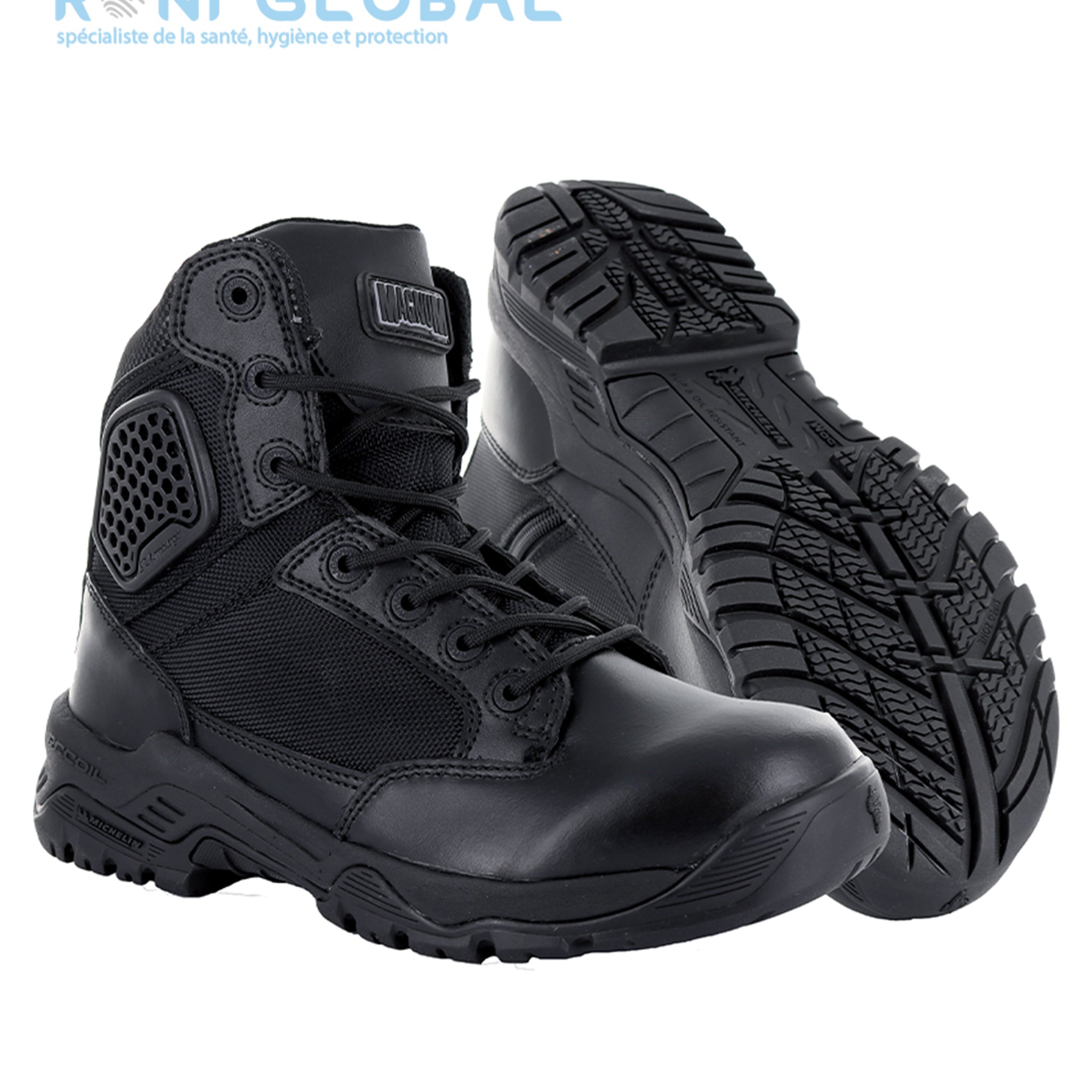 Ranger de sécurité noir antidérapant, anti-chaleur, anti-froid, résistant hydrocarbures et absorption des chocs, en cuir OB E FO HI CI HRO AN SRC - MAGNUM STRIKE FORCE 6.0 SZ CITYGUARD