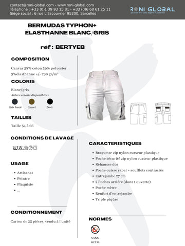 Bermuda de travail blanc en coton/polyester/élasthanne 7 poches - FRED BLANC PBV