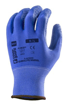 Gant de protection milieu humide en polyester / élasthanne enduit au latex manutention et précision - EUROLITE SG850L  COVERGUARD (carton de 100 paires)