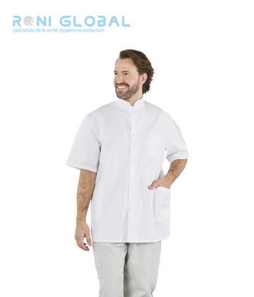 Tunique de travail blanche homme manches courtes, en coton et polyester 3 poches - TUNIQUE HOMME TEO BLANC PBV