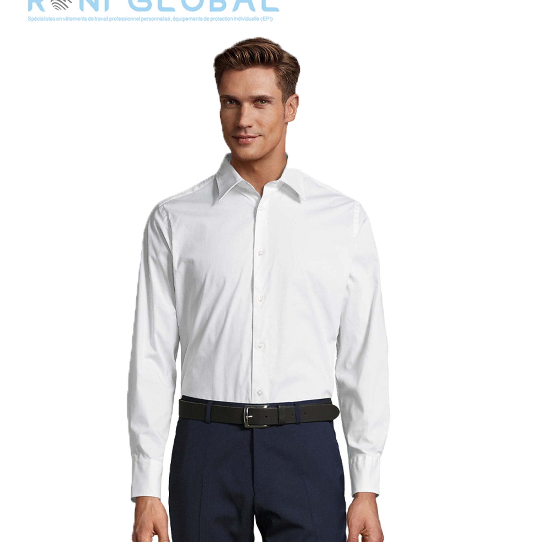 Chemise de travail homme manches longues, coupe ajustée, stretch, en popeline coton/élasthanne - BRIGHTON SOL'S