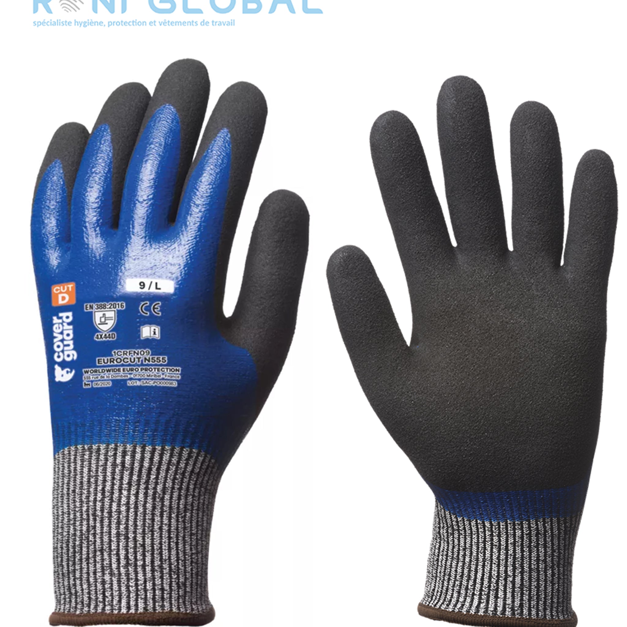 Gant de protection milieu huileux en HPPE polyamide élasthanne enduit au nitrile anti-coupure et précision CUT D - EUROCUT N555 COVERGUARD (boîte de 5 paires)