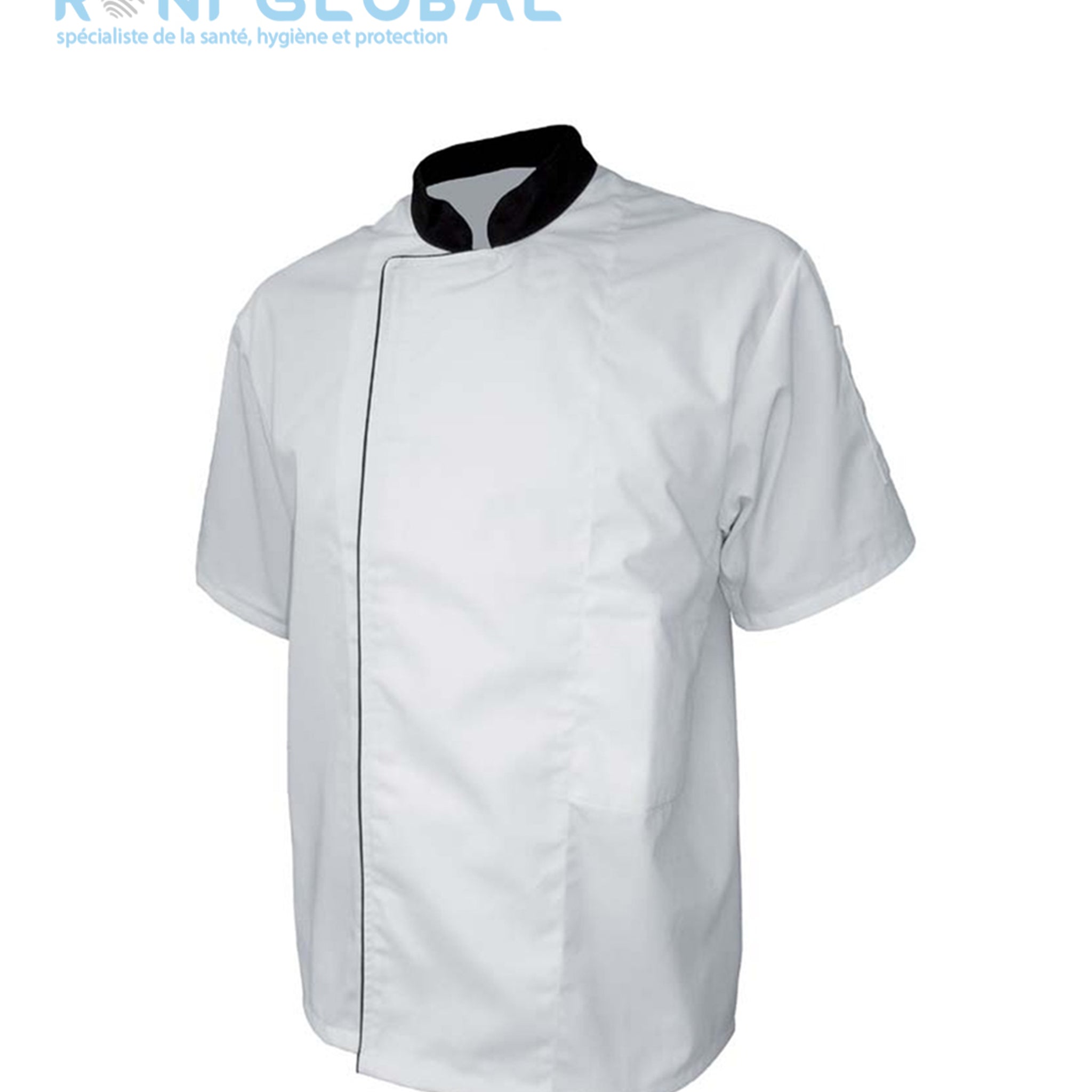 Veste de cuisine blanche manches courtes, en coton/polyester 2 poches - VESTE CUISINE MC P/C BLANC/NOIR PBV