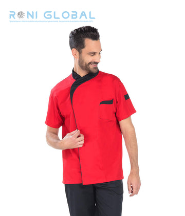 Veste de cuisine homme manches courtes en coton/polyester 3 poches - JOHAN REMI CONFECTION