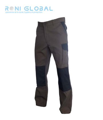 Pantalon de travail avec protection genoux, en coton/polyester sans métal et 6 poches - PANTALON PG LENNY CHOCOLAT PBV