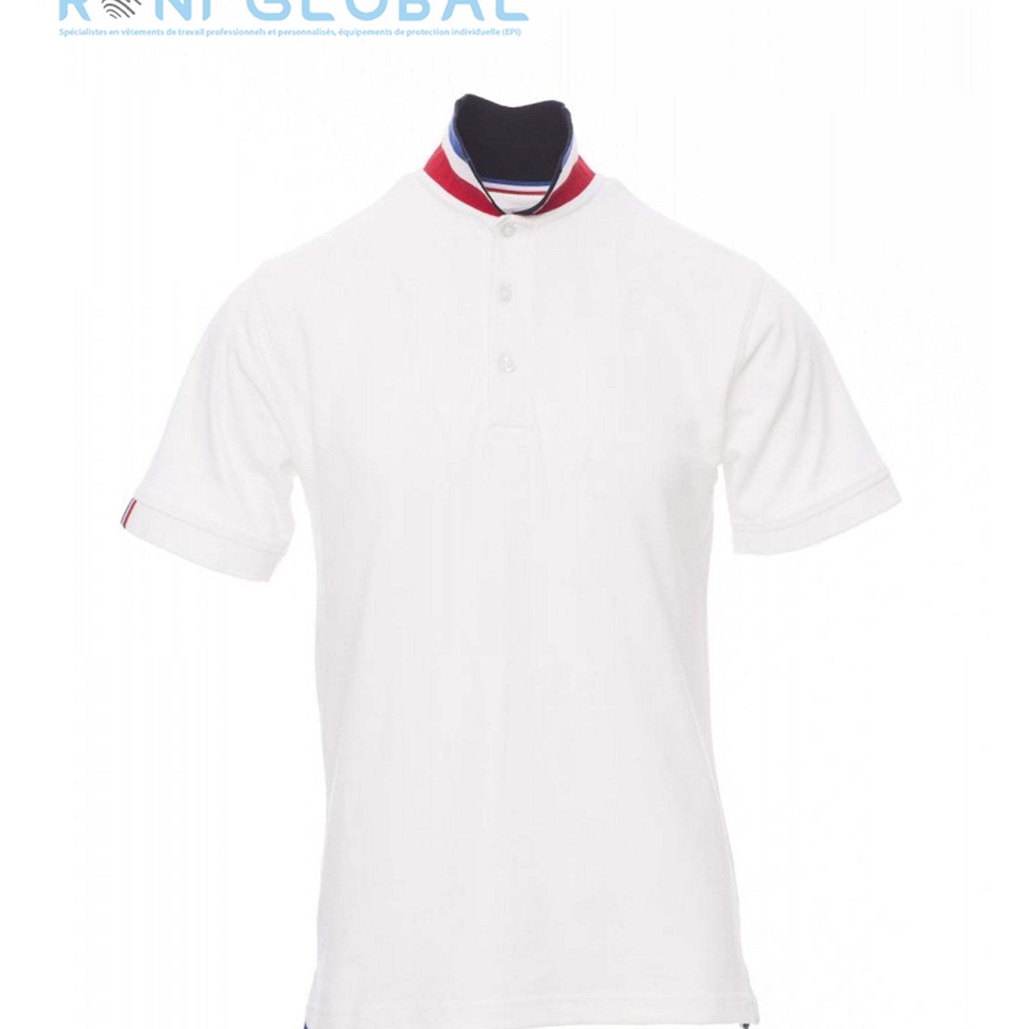 Polo de travail homme manches courtes avec drapeau sur col et manche droite, coupe droite en coton - NATION PAYPER