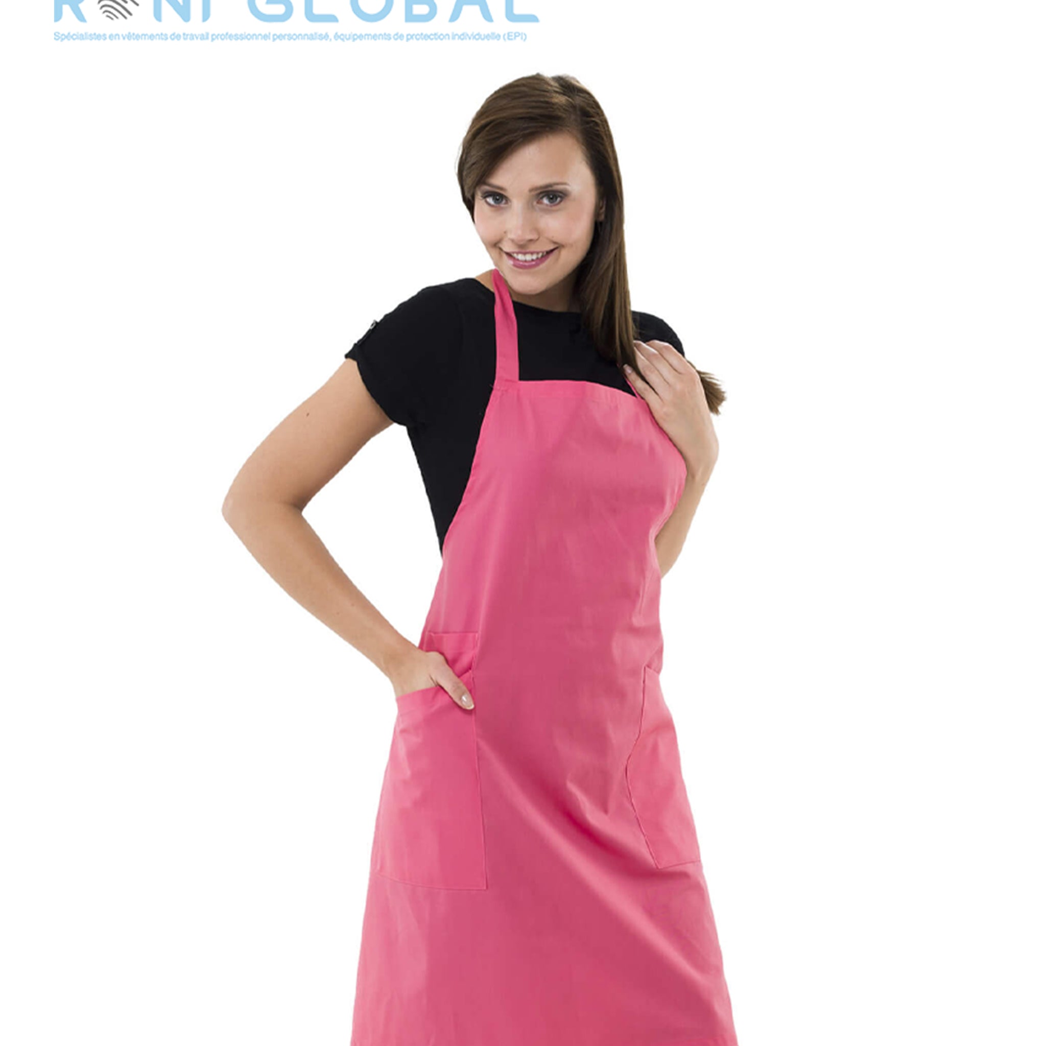 Tablier de service à bavette en coton/polyester 3 poches - PRUNE REMI CONFECTION