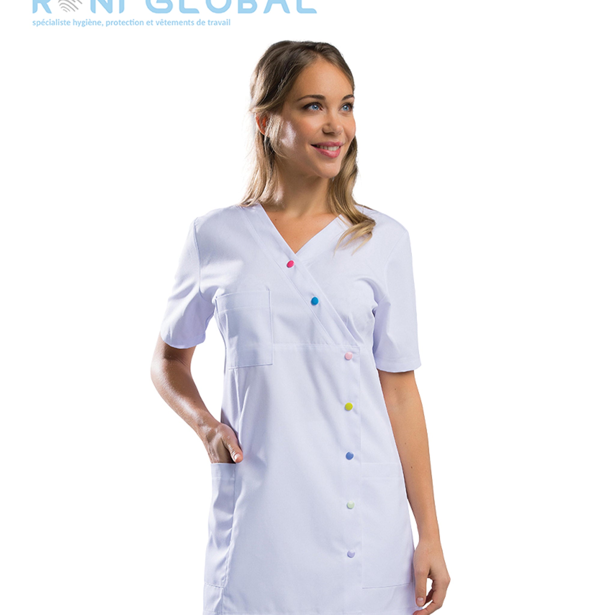 Tunique de travail médicale femme manches courtes en coton/polyester 3 poches - JEANNE REMI CONFECTION