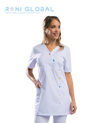 Tunique de travail médicale femme manches courtes en coton/polyester 3 poches - JEANNE REMI CONFECTION